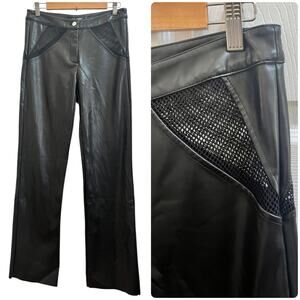Kript Faux Leather Open Fish Net Panels Straight Leg Pant Large 31.5 Inch Inseam